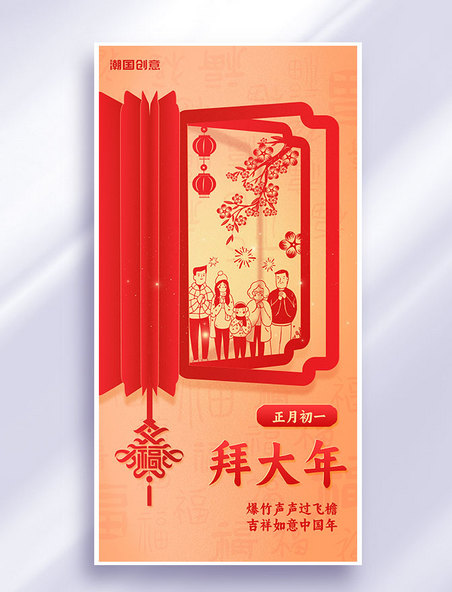 春节正月初一拜大年习俗年俗海报