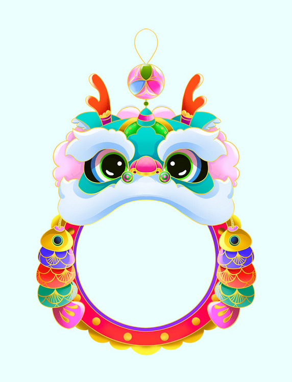 龙年春节边框彩色锦鲤元素