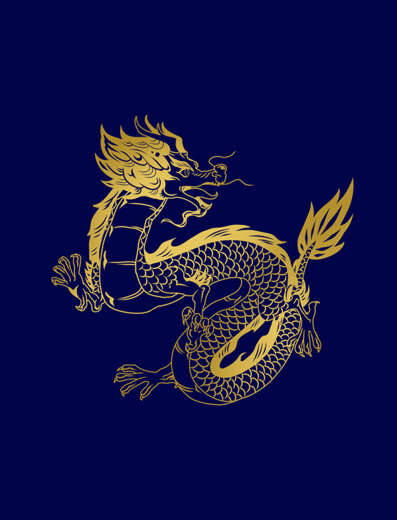 金色中国龙龙年大吉烫金龙纹传统春节龙形象线描