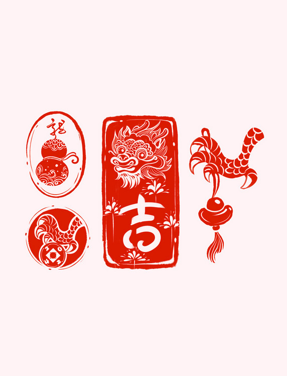 龙年印章春节新春贴纸红色元素