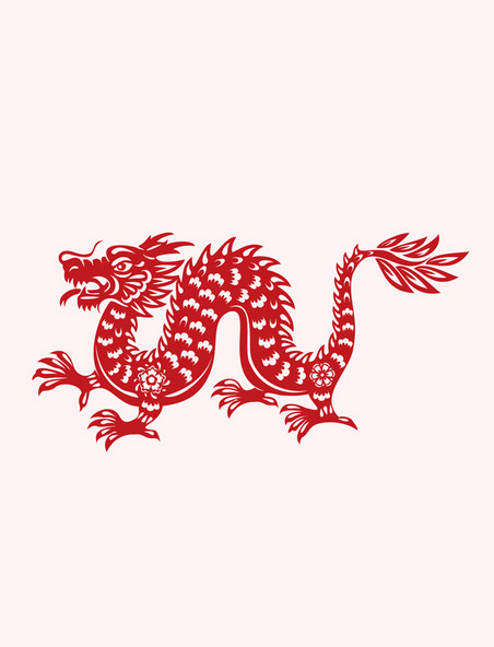 春节龙年印章辰龙红色剪纸龙元素传统龙