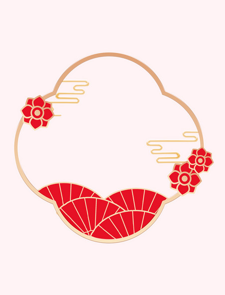 春节花朵扇子头像框元素中国风边框