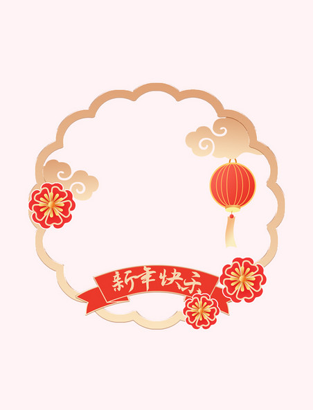 春节花朵灯笼红色头像框元素中国风边框