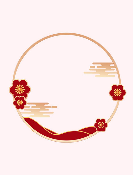 春节花朵祥云头像框元素中国风边框