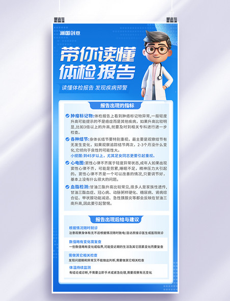 体检报告解读医疗健康行业卡通人物蓝色广告宣传海报