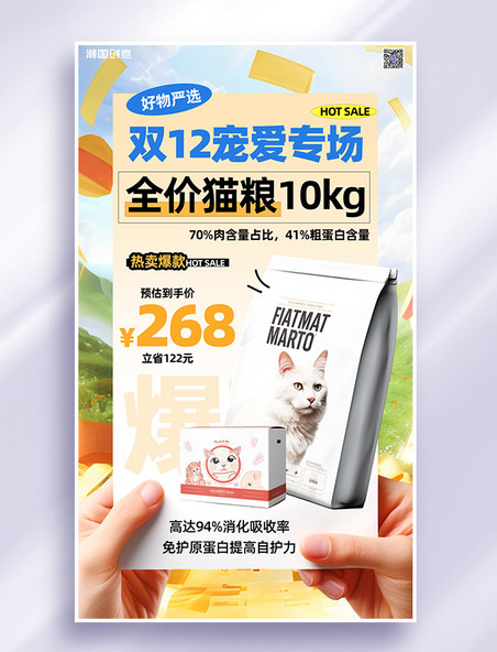 年终好价节猫粮宠物用品促销猫粮橙色创意海报