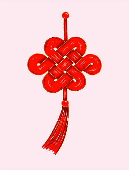 喜庆金线描边红色中国结春节元素