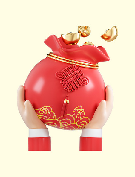 3D立体春节促销福袋金币元宝红包优惠券礼盒电商促销元素