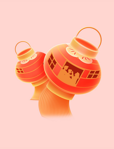 橙色灯笼手绘元素春节新春元宵节过年