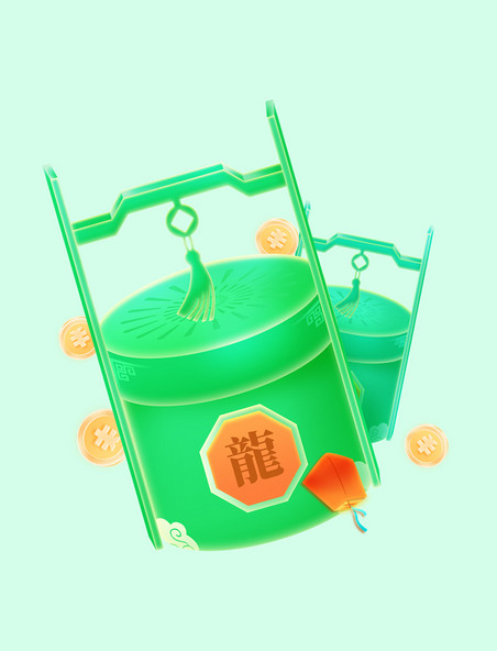龙年春节绿色礼盒送礼元素过年