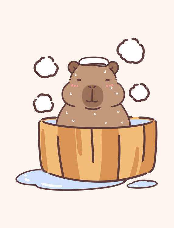 卡皮巴拉水豚洗澡表情包卡通可爱动物小动物元素