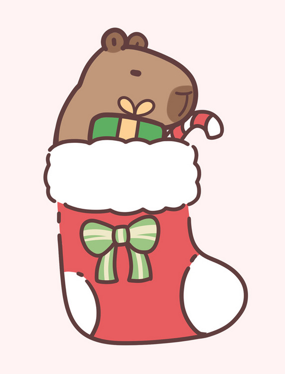 圣诞袜水豚表情包卡皮巴拉小动物元素