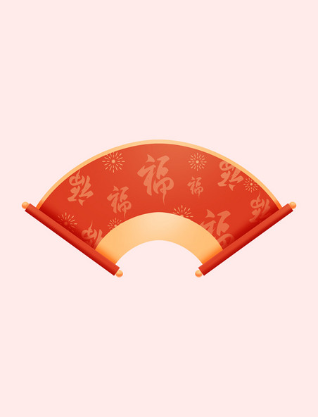 红色新春元宵节福字横幅卷轴边框素材
