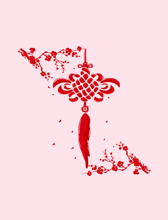 红色中国风梅花春节装饰元素中国结