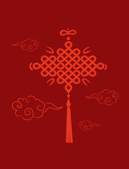 新年中国结红色祥云中国风春节吊坠元素