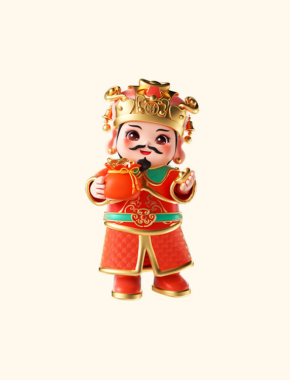 春节正月初五3D立体财神人物福袋喜庆形象