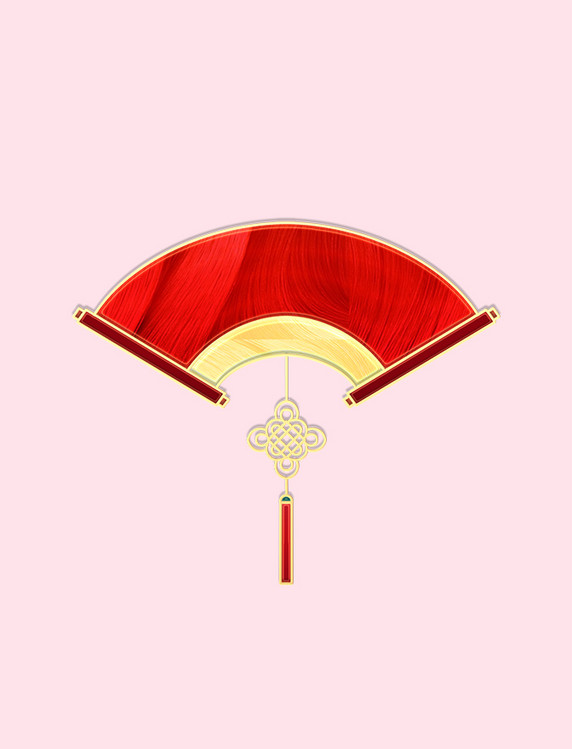 红金剪纸浮雕扇形卷轴中国结春节装饰元素