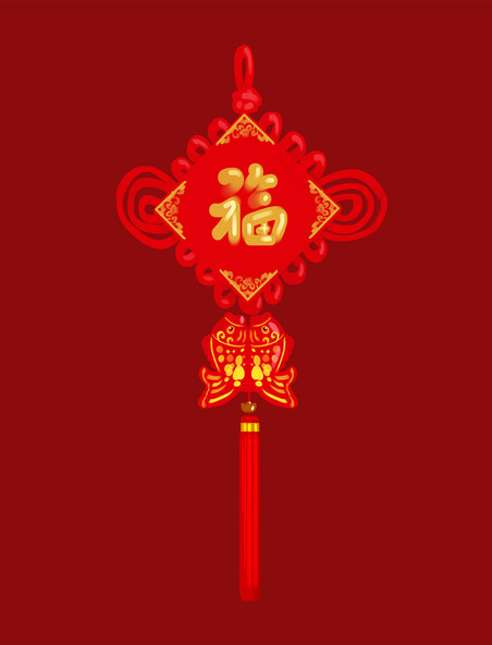 春节红色的中国结福字插画元素装饰吊坠
