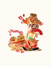 春节新春3D立体正月初五年俗国潮中国风财神人物闷声发大财形象 