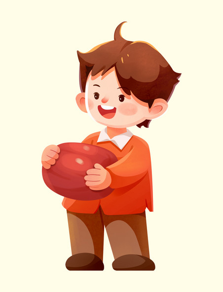 男孩抱红枣祝福美食手绘元素
