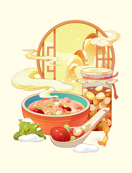中国风腊八节习俗美食插画元素
