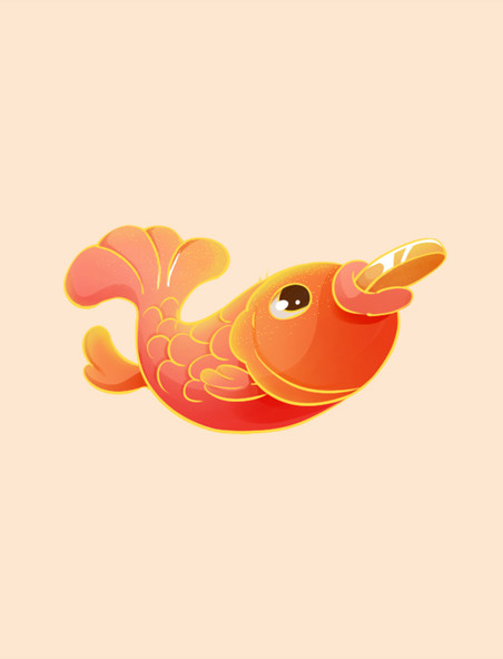 红色鲤鱼锦鲤金币中国风手绘插画祝福元素