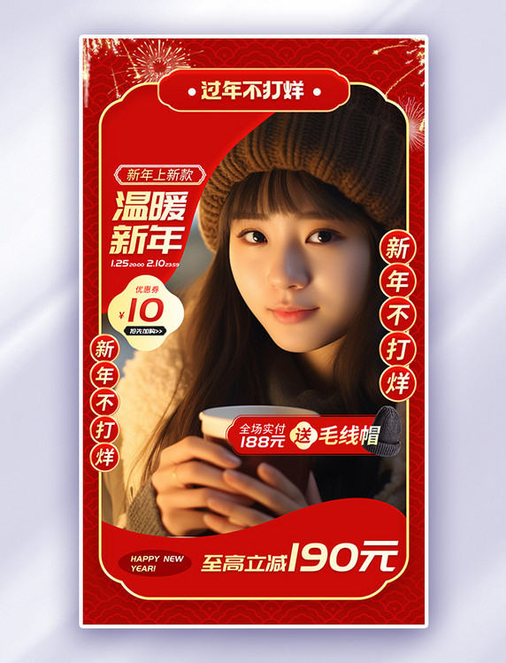 春节不打烊中国风服饰女装服装促销电商海报