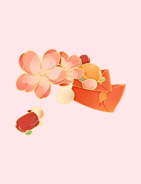 中国风国潮春节花朵桃花樱花红包小物件装饰