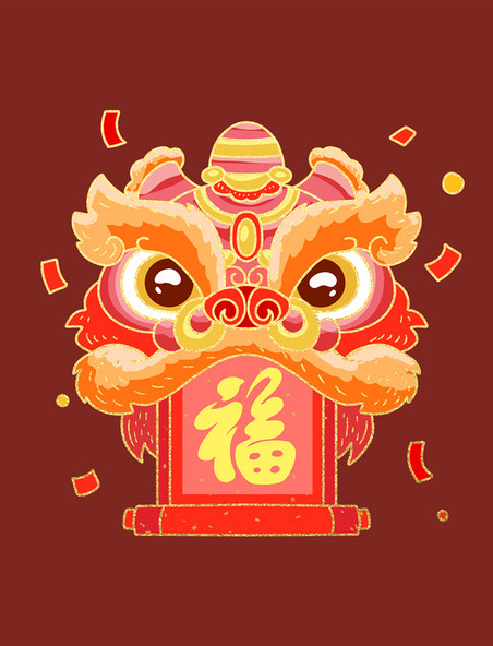 春节金边狮子头喜迎新年元素春节元素