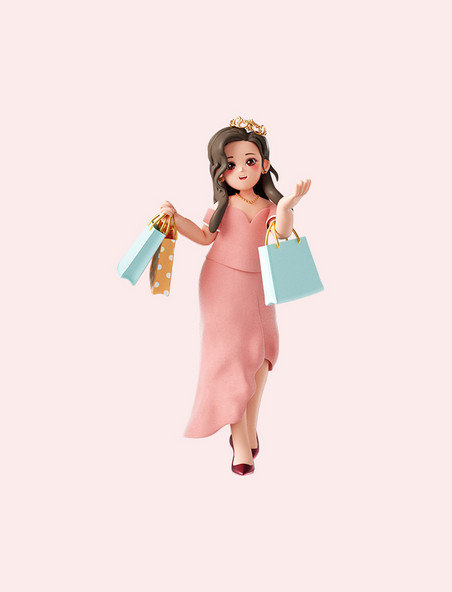 38妇女节3D立体时尚女性人物形象电商购物