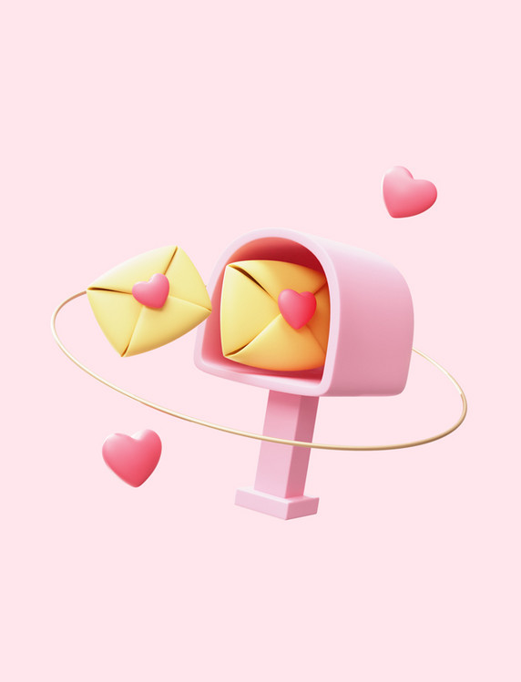 3D立体情人节邮箱情书免抠图片