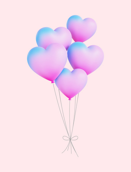 3D立体蓝粉色情人节爱心气球免抠元素