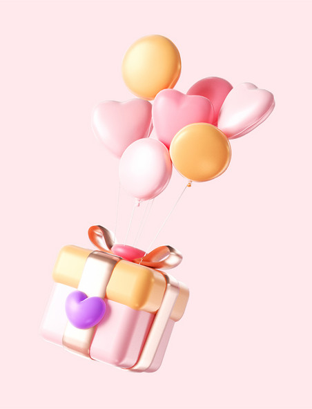 C4D3D情人节礼物盒爱心气球图片