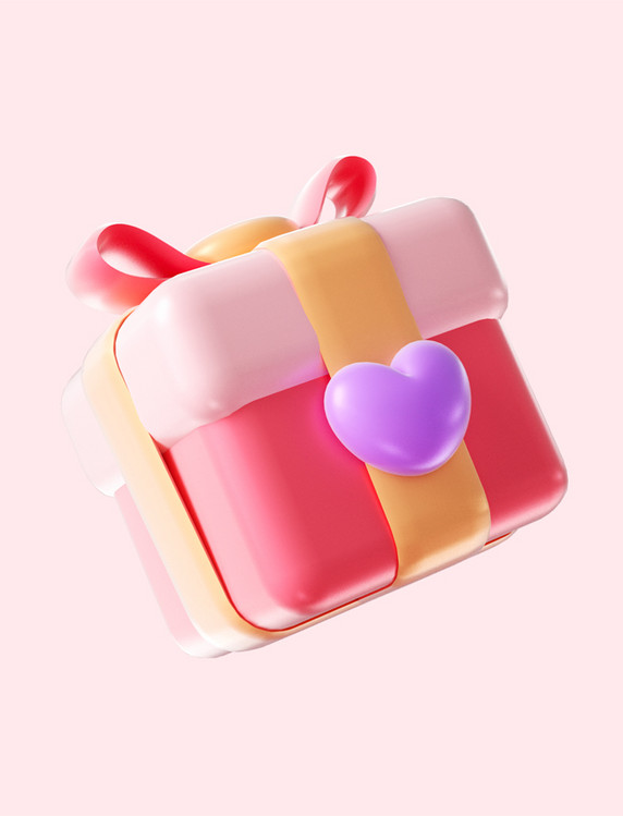 C4D情人节3D立体爱心礼物盒免抠素材