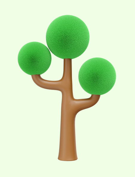 3D立体毛绒树树木绿植PNG素材