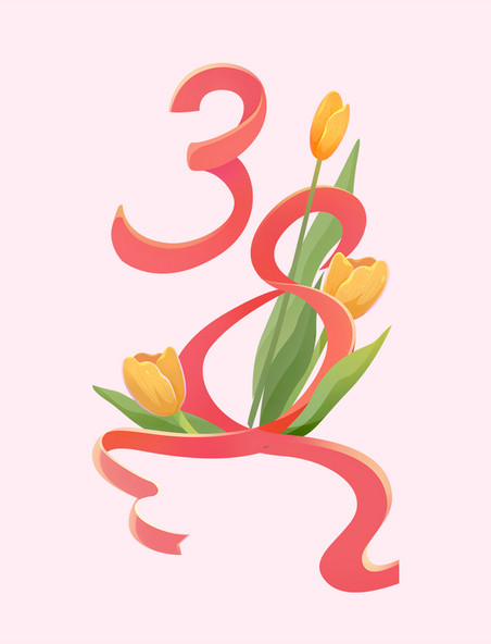 38妇女节红色女王节祝福插画元素