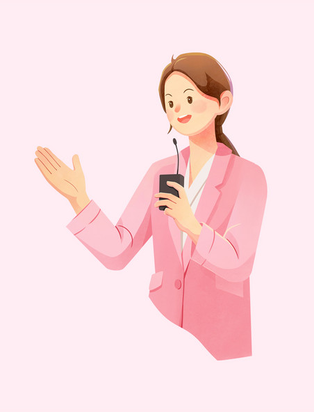粉色妇女节职业女性群像插画元素