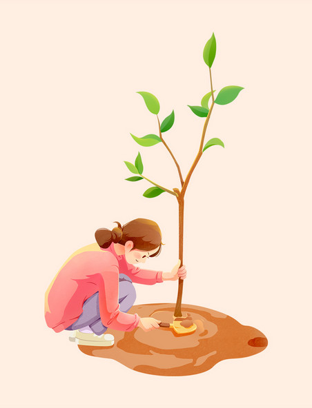 312植树节儿童种树插画手绘元素