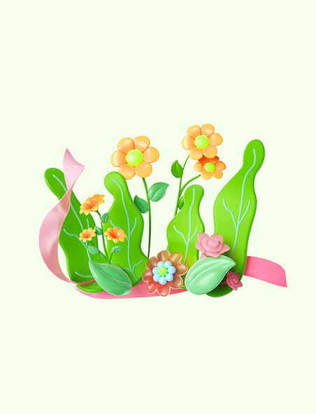 3D春天春季花草植物花朵装饰