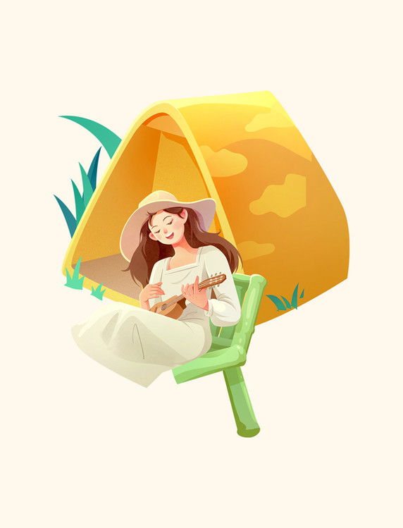 清明节郊游踏青祝福插画元素