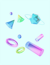 立体玻璃几何形状简约商务装饰元素