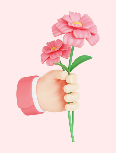 3D立体手拿康乃馨手势母亲节送花献花素材