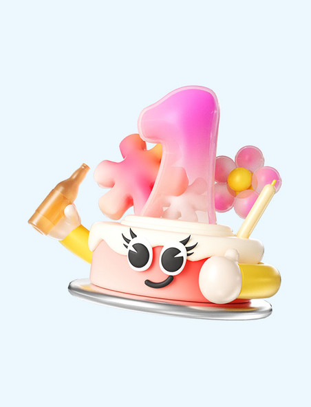3D立体可爱蛋糕庆祝生日周年庆元素