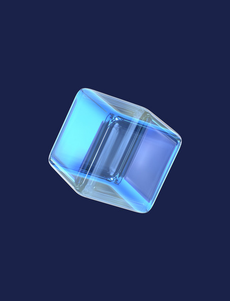 简约蓝色玻璃立体简约方块几何立方元素