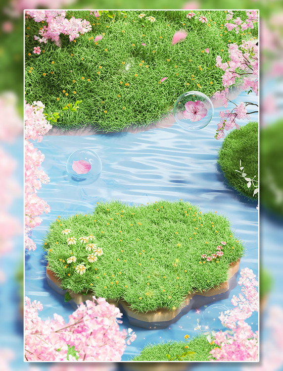 春天樱花季清新3D立体C4D植物场景