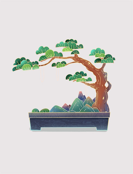 中式盆栽植物景观摆件松树国潮植物
