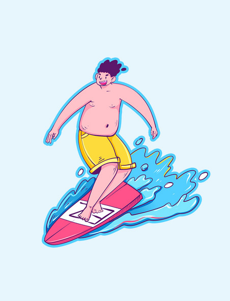 创意夏季撞色冲浪运动卡通人物
