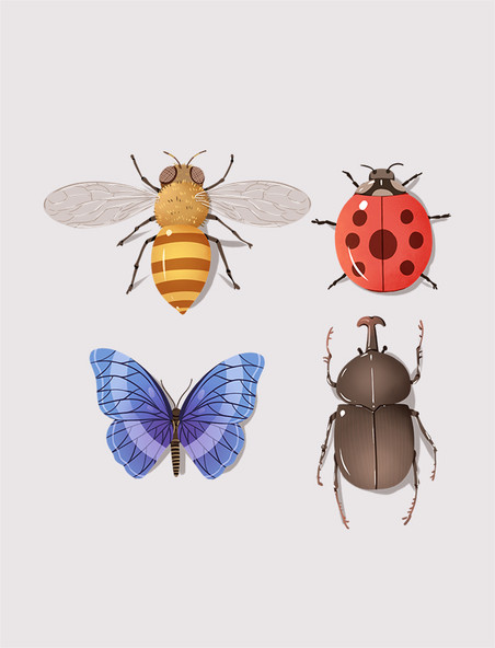 卡通春天昆虫动物瓢虫蜜蜂蝴蝶甲虫