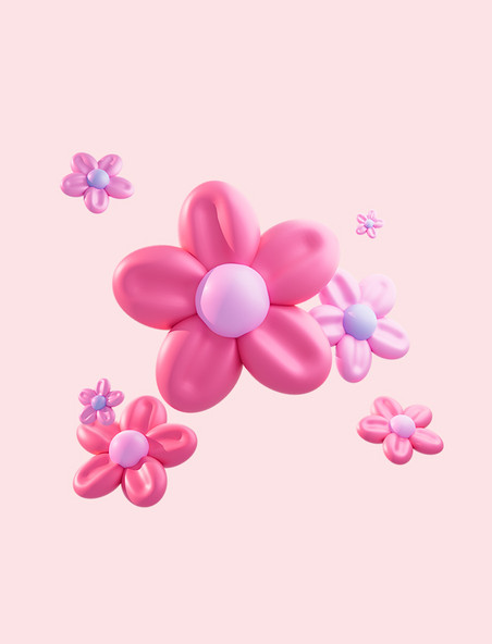 3D立体粉紫色花朵春天装饰元素