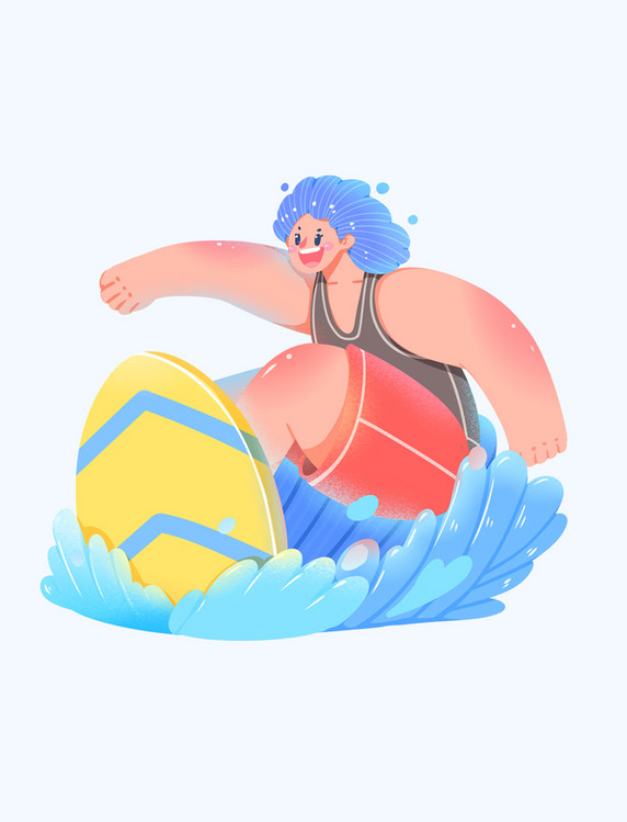 夏季冲浪运动沙滩避暑纳凉夸张人物元素